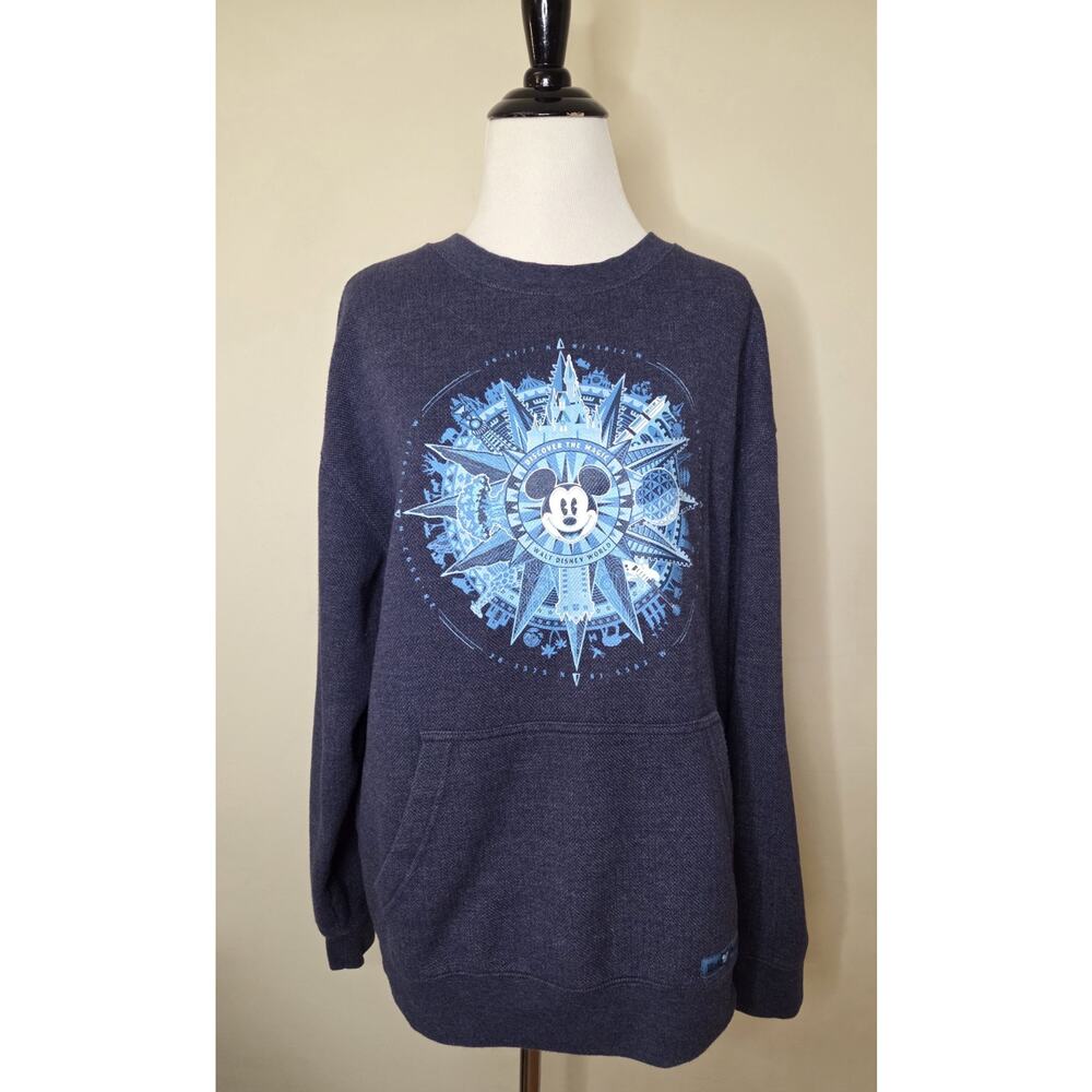 Walt Disney World Compass Sweatshirt Pullover Mickey Mouse Blue Size L Sweater
